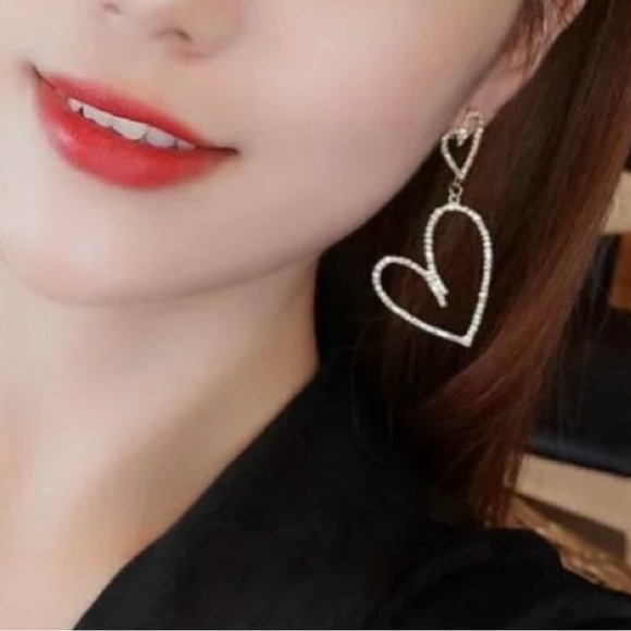 Cubic Zirconia Open Heart Open Dangle Earrings. - Picture 6 of 8